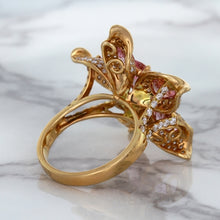 Load image into Gallery viewer, 1.76ct GIA Certified Unheated Oval Padparadscha Sapphire Ring with Padparadscha and Diamond Accents in 18K Rose Gold