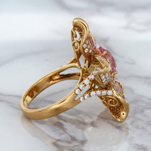 Load image into Gallery viewer, 1.76ct GIA Certified Unheated Oval Padparadscha Sapphire Ring with Padparadscha and Diamond Accents in 18K Rose Gold