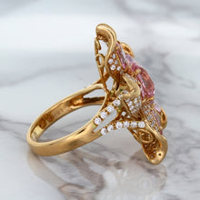 Load image into Gallery viewer, 1.76ct GIA Certified Unheated Oval Padparadscha Sapphire Ring with Padparadscha and Diamond Accents in 18K Rose Gold