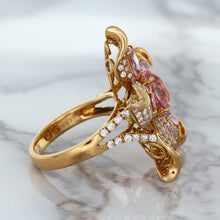 Load image into Gallery viewer, 1.76ct GIA Certified Unheated Oval Padparadscha Sapphire Ring with Padparadscha and Diamond Accents in 18K Rose Gold