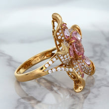 Load image into Gallery viewer, 1.76ct GIA Certified Unheated Oval Padparadscha Sapphire Ring with Padparadscha and Diamond Accents in 18K Rose Gold