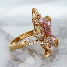 Load image into Gallery viewer, 1.76ct GIA Certified Unheated Oval Padparadscha Sapphire Ring with Padparadscha and Diamond Accents in 18K Rose Gold