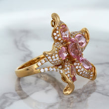 Load image into Gallery viewer, 1.76ct GIA Certified Unheated Oval Padparadscha Sapphire Ring with Padparadscha and Diamond Accents in 18K Rose Gold