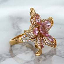 Load image into Gallery viewer, 1.76ct GIA Certified Unheated Oval Padparadscha Sapphire Ring with Padparadscha and Diamond Accents in 18K Rose Gold