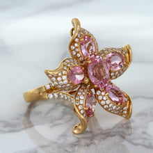 Load image into Gallery viewer, 1.76ct GIA Certified Unheated Oval Padparadscha Sapphire Ring with Padparadscha and Diamond Accents in 18K Rose Gold