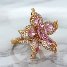 Load image into Gallery viewer, 1.76ct GIA Certified Unheated Oval Padparadscha Sapphire Ring with Padparadscha and Diamond Accents in 18K Rose Gold