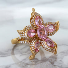 Load image into Gallery viewer, 1.76ct GIA Certified Unheated Oval Padparadscha Sapphire Ring with Padparadscha and Diamond Accents in 18K Rose Gold