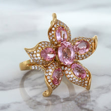 Load image into Gallery viewer, 1.76ct GIA Certified Unheated Oval Padparadscha Sapphire Ring with Padparadscha and Diamond Accents in 18K Rose Gold