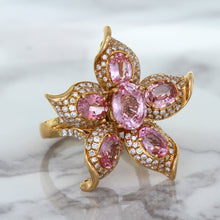 Load image into Gallery viewer, 1.76ct GIA Certified Unheated Oval Padparadscha Sapphire Ring with Padparadscha and Diamond Accents in 18K Rose Gold