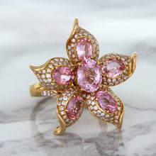 Load image into Gallery viewer, 1.76ct GIA Certified Unheated Oval Padparadscha Sapphire Ring with Padparadscha and Diamond Accents in 18K Rose Gold