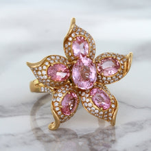Load image into Gallery viewer, 1.76ct GIA Certified Unheated Oval Padparadscha Sapphire Ring with Padparadscha and Diamond Accents in 18K Rose Gold