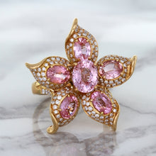 Load image into Gallery viewer, 1.76ct GIA Certified Unheated Oval Padparadscha Sapphire Ring with Padparadscha and Diamond Accents in 18K Rose Gold