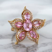 Load image into Gallery viewer, 1.76ct GIA Certified Unheated Oval Padparadscha Sapphire Ring with Padparadscha and Diamond Accents in 18K Rose Gold