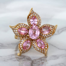 Load image into Gallery viewer, 1.76ct GIA Certified Unheated Oval Padparadscha Sapphire Ring with Padparadscha and Diamond Accents in 18K Rose Gold