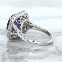 Load image into Gallery viewer, 4.35ct Cushion Blue Sapphire Ring with Double Diamond Halo in 18K White Gold