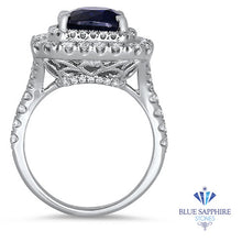 Load image into Gallery viewer, 4.35ct Cushion Blue Sapphire Ring with Double Diamond Halo in 18K White Gold