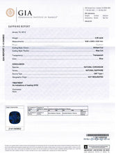 Load image into Gallery viewer, 4.35ct Cushion Blue Sapphire Ring with Double Diamond Halo in 18K White Gold