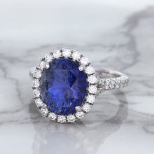 Load image into Gallery viewer, 7.86ct Oval Blue Sapphirewith diamond halo in 18K White Gold