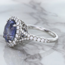Load image into Gallery viewer, 7.86ct Oval Blue Sapphirewith diamond halo in 18K White Gold