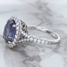 Load image into Gallery viewer, 7.86ct Oval Blue Sapphirewith diamond halo in 18K White Gold
