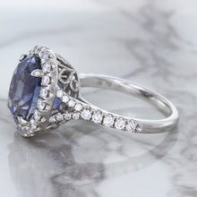 Load image into Gallery viewer, 7.86ct Oval Blue Sapphirewith diamond halo in 18K White Gold