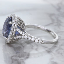 Load image into Gallery viewer, 7.86ct Oval Blue Sapphirewith diamond halo in 18K White Gold
