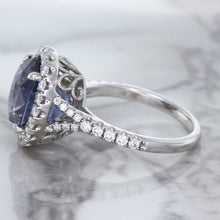 Load image into Gallery viewer, 7.86ct Oval Blue Sapphirewith diamond halo in 18K White Gold