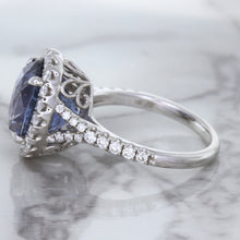 Load image into Gallery viewer, 7.86ct Oval Blue Sapphirewith diamond halo in 18K White Gold