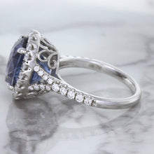 Load image into Gallery viewer, 7.86ct Oval Blue Sapphirewith diamond halo in 18K White Gold