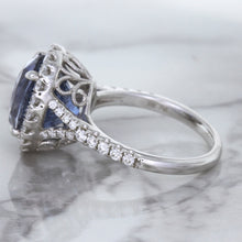 Load image into Gallery viewer, 7.86ct Oval Blue Sapphirewith diamond halo in 18K White Gold