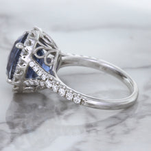 Load image into Gallery viewer, 7.86ct Oval Blue Sapphirewith diamond halo in 18K White Gold