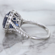Load image into Gallery viewer, 7.86ct Oval Blue Sapphirewith diamond halo in 18K White Gold