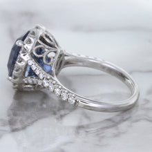 Load image into Gallery viewer, 7.86ct Oval Blue Sapphirewith diamond halo in 18K White Gold