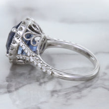 Load image into Gallery viewer, 7.86ct Oval Blue Sapphirewith diamond halo in 18K White Gold