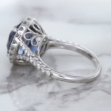 Load image into Gallery viewer, 7.86ct Oval Blue Sapphirewith diamond halo in 18K White Gold