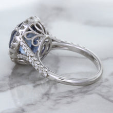 Load image into Gallery viewer, 7.86ct Oval Blue Sapphirewith diamond halo in 18K White Gold
