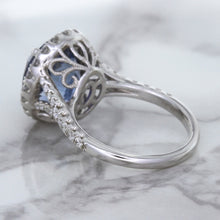 Load image into Gallery viewer, 7.86ct Oval Blue Sapphirewith diamond halo in 18K White Gold