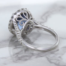 Load image into Gallery viewer, 7.86ct Oval Blue Sapphirewith diamond halo in 18K White Gold