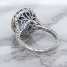 Load image into Gallery viewer, 7.86ct Oval Blue Sapphirewith diamond halo in 18K White Gold