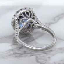Load image into Gallery viewer, 7.86ct Oval Blue Sapphirewith diamond halo in 18K White Gold