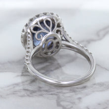 Load image into Gallery viewer, 7.86ct Oval Blue Sapphirewith diamond halo in 18K White Gold