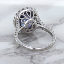 Load image into Gallery viewer, 7.86ct Oval Blue Sapphirewith diamond halo in 18K White Gold