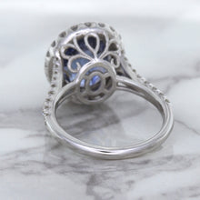 Load image into Gallery viewer, 7.86ct Oval Blue Sapphirewith diamond halo in 18K White Gold