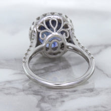 Load image into Gallery viewer, 7.86ct Oval Blue Sapphirewith diamond halo in 18K White Gold