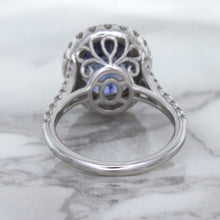 Load image into Gallery viewer, 7.86ct Oval Blue Sapphirewith diamond halo in 18K White Gold