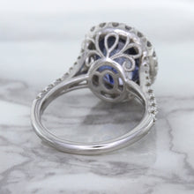 Load image into Gallery viewer, 7.86ct Oval Blue Sapphirewith diamond halo in 18K White Gold