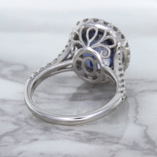 Load image into Gallery viewer, 7.86ct Oval Blue Sapphirewith diamond halo in 18K White Gold