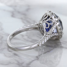 Load image into Gallery viewer, 7.86ct Oval Blue Sapphirewith diamond halo in 18K White Gold