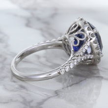 Load image into Gallery viewer, 7.86ct Oval Blue Sapphirewith diamond halo in 18K White Gold