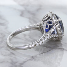 Load image into Gallery viewer, 7.86ct Oval Blue Sapphirewith diamond halo in 18K White Gold